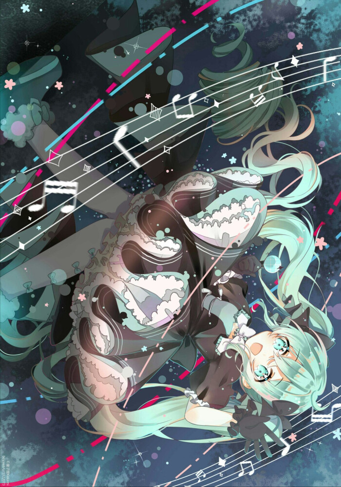 初音未来,动漫美少女,二次元萌妹子,插画