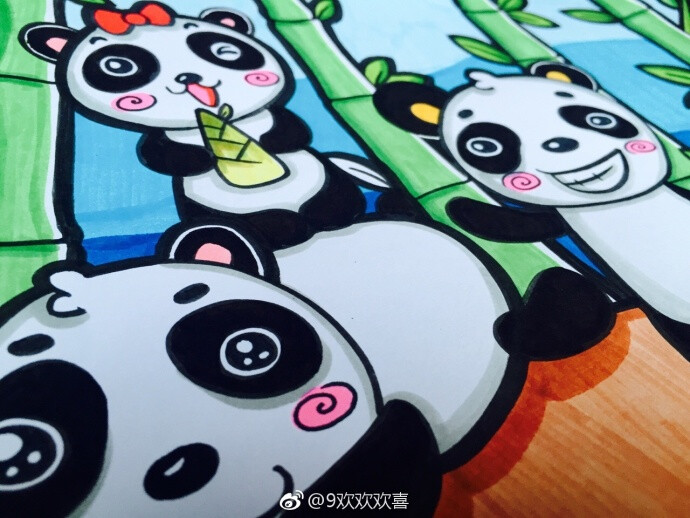熊猫一家 儿童画