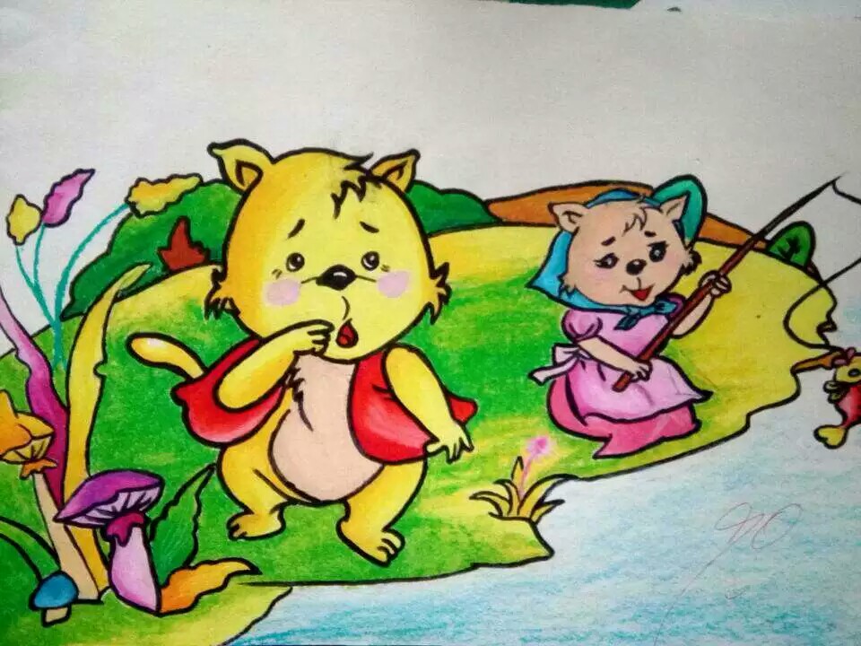 幼儿情景蜡笔画