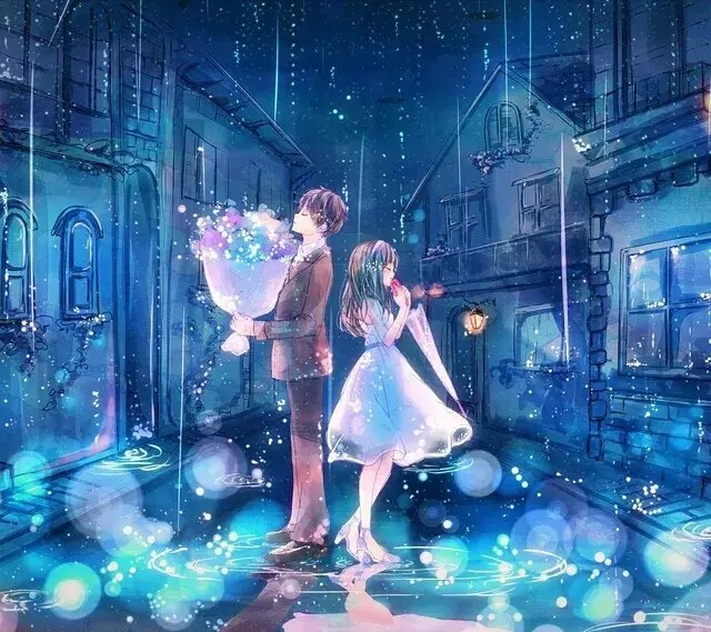 动漫情侣头像 下雨天 唯美