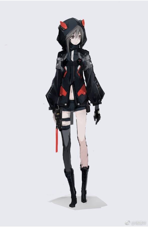 pixiv画师【neco】插画【无题】 二次元 武器 少女 机甲 黑红 唯美