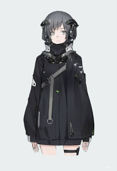 二次元 武器 短发 少女 黑白 唯美 壁纸 意境 /侵删 p站id777703