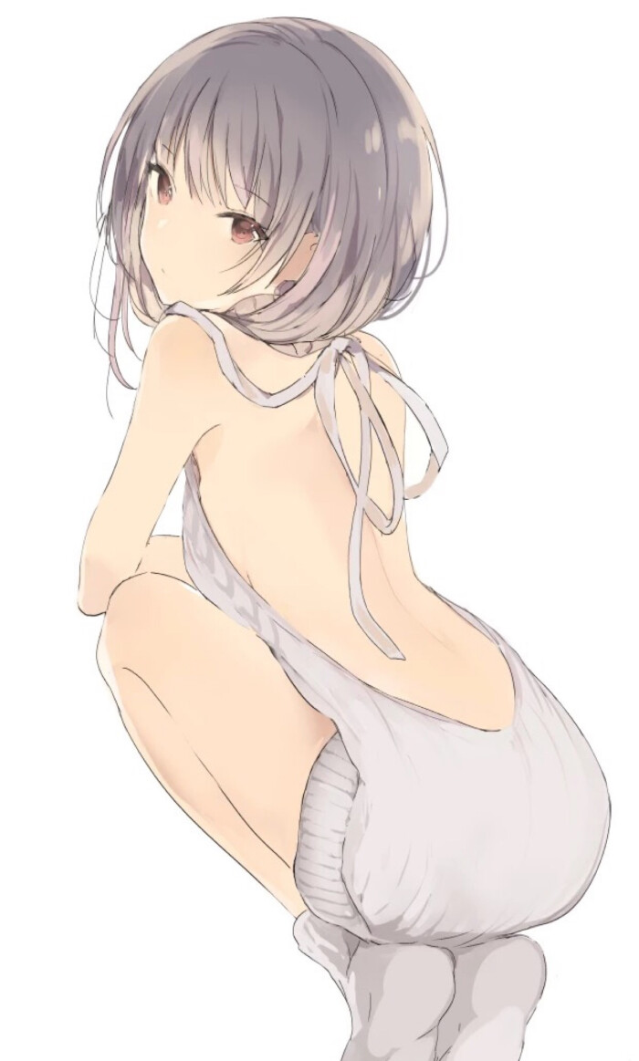 二次元 少女 p站 手绘 可爱 萌 萝莉 软妹 动漫 简约 透明感 露背毛衣