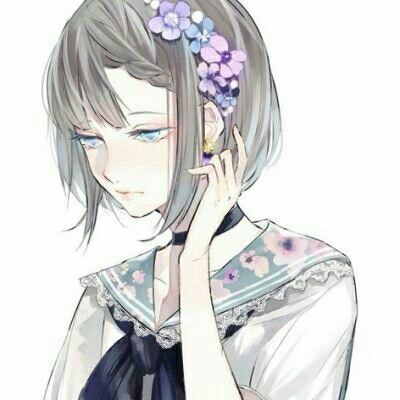 二次元唯美人物图片 花 少女 漫头