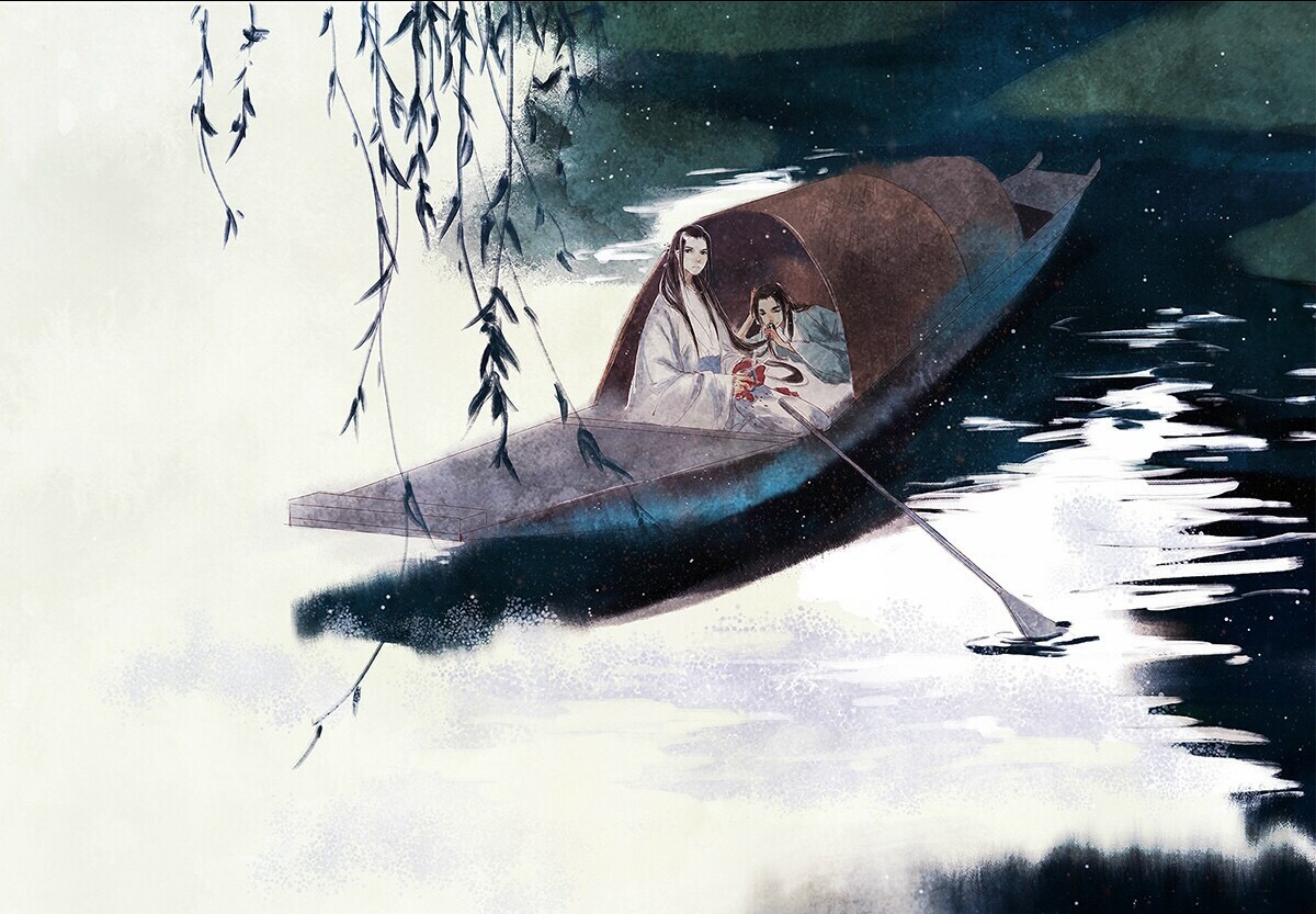 虽然不知道两个大男人在一起有什么好划船的,但还是挺唯美的
