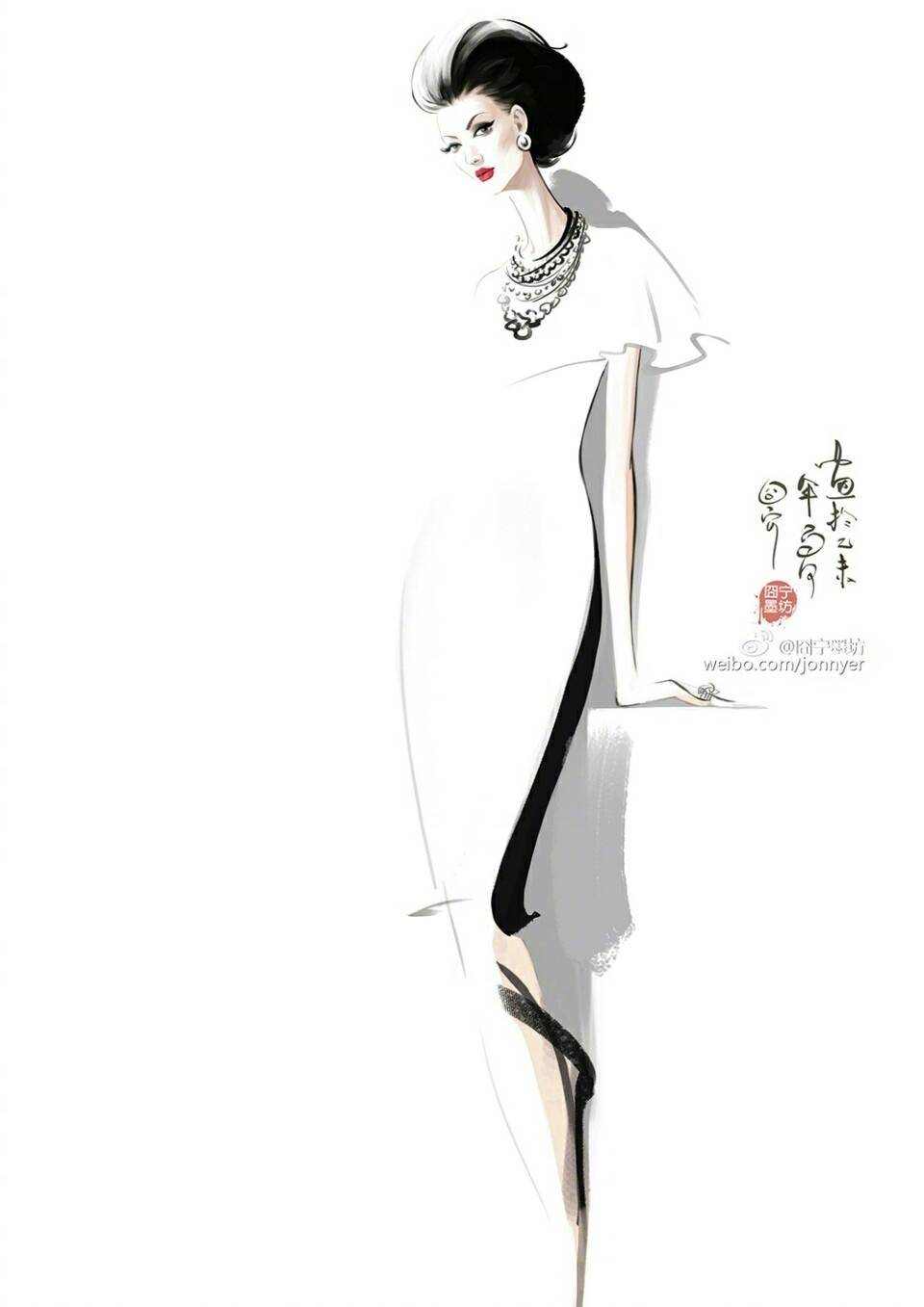 迷人的东方风格时尚插画(作者:@囧宁墨坊 )
