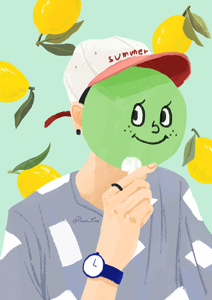 paco_yao 插画 原创 头像 男生男孩 型男帅哥小鲜肉 夏天夏季 柠檬
