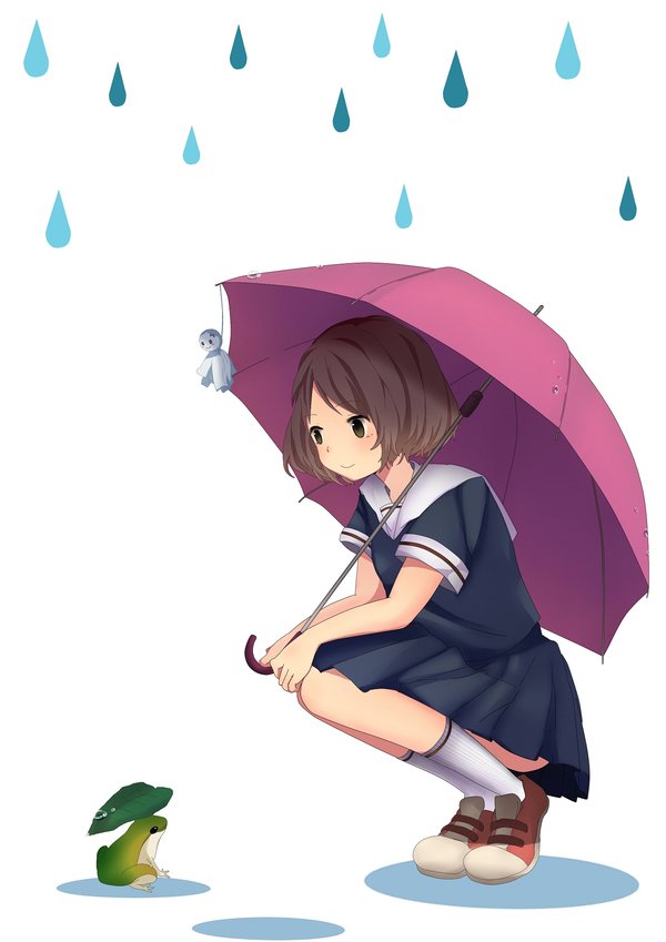 动漫唯美雨天,二次元的,打伞,青蛙