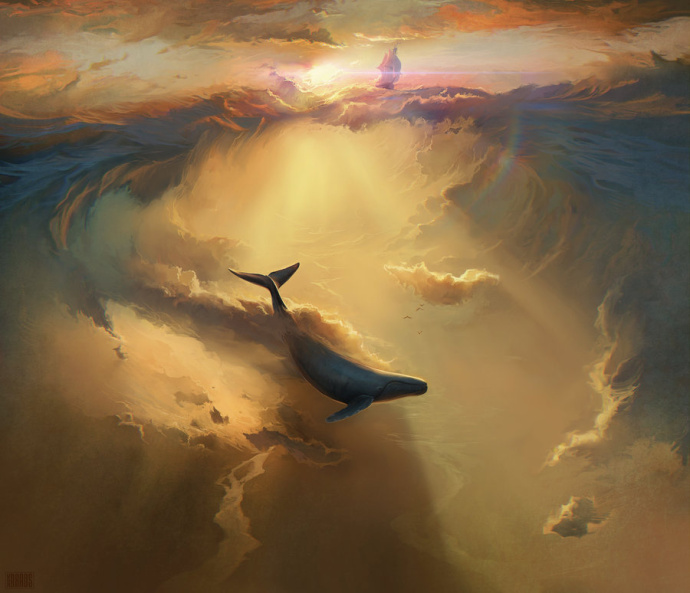 俄罗斯插画家artyom(rhads)天空,大海,星辰,鲸鱼