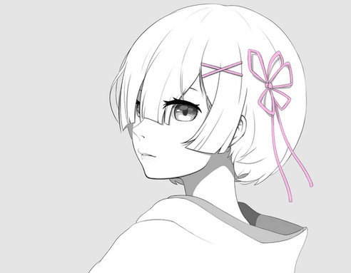 短发少女 二次元 单色 头像 铅笔画