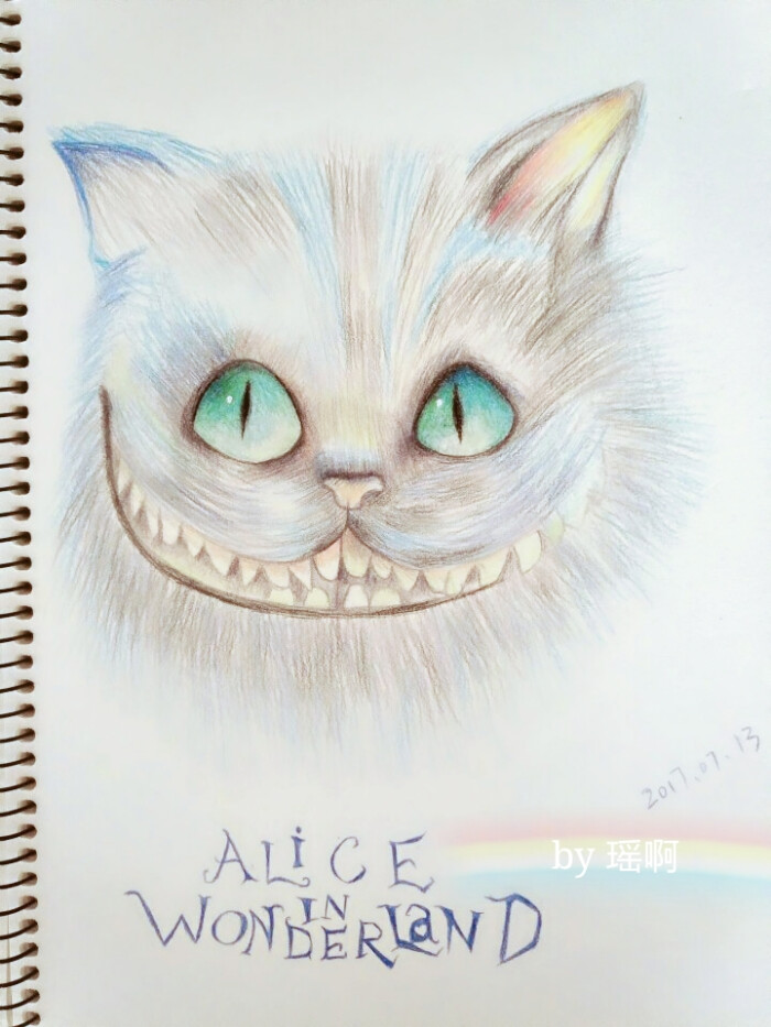 彩铅画 爱丽丝梦游仙境 猫咪