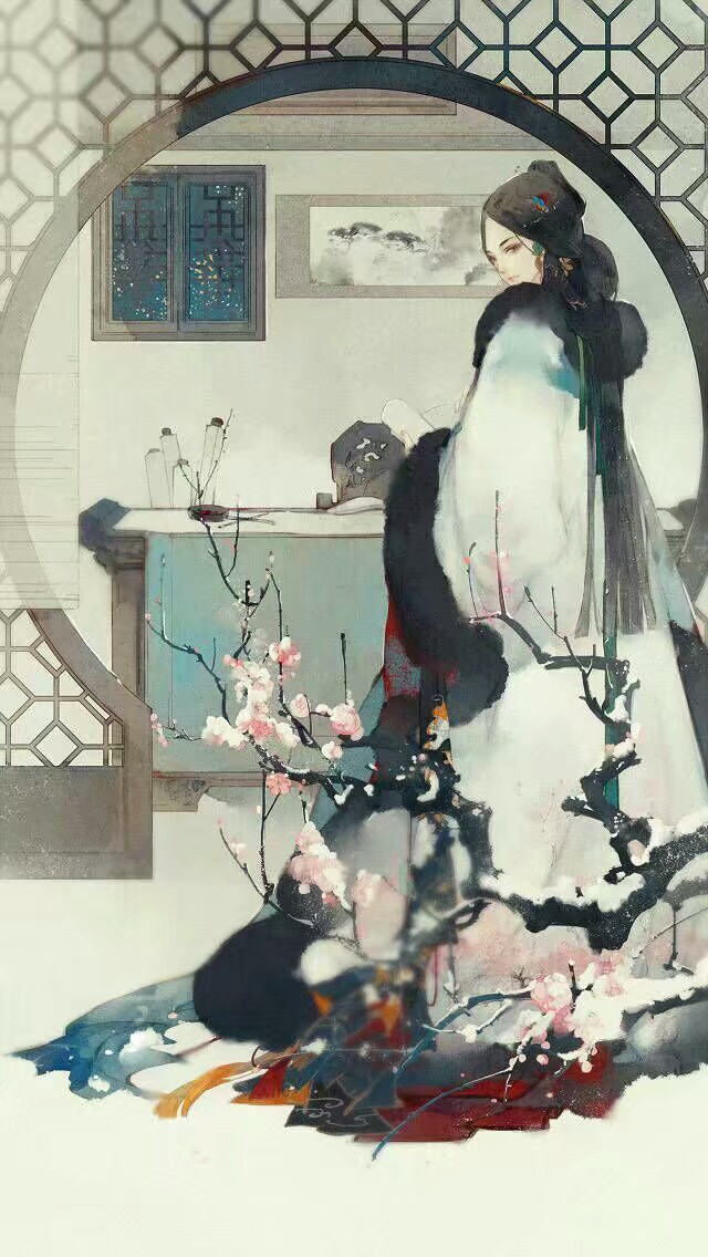 古风 美人 水墨 手绘 壁纸