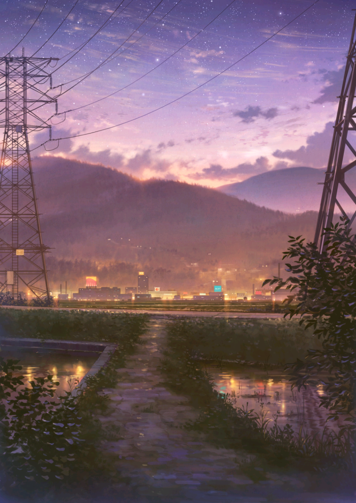 夜景 黄昏 淡紫色 壁纸唯美 意境 手绘 二次元