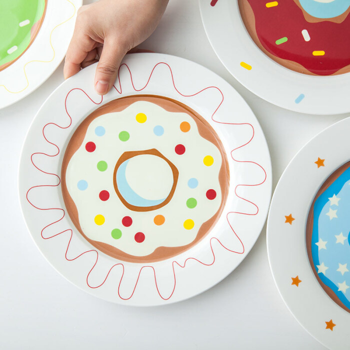 10寸水果沙拉盘彩绘大盘子创意菜盘可爱早餐甜品碟子摆拍餐具家用