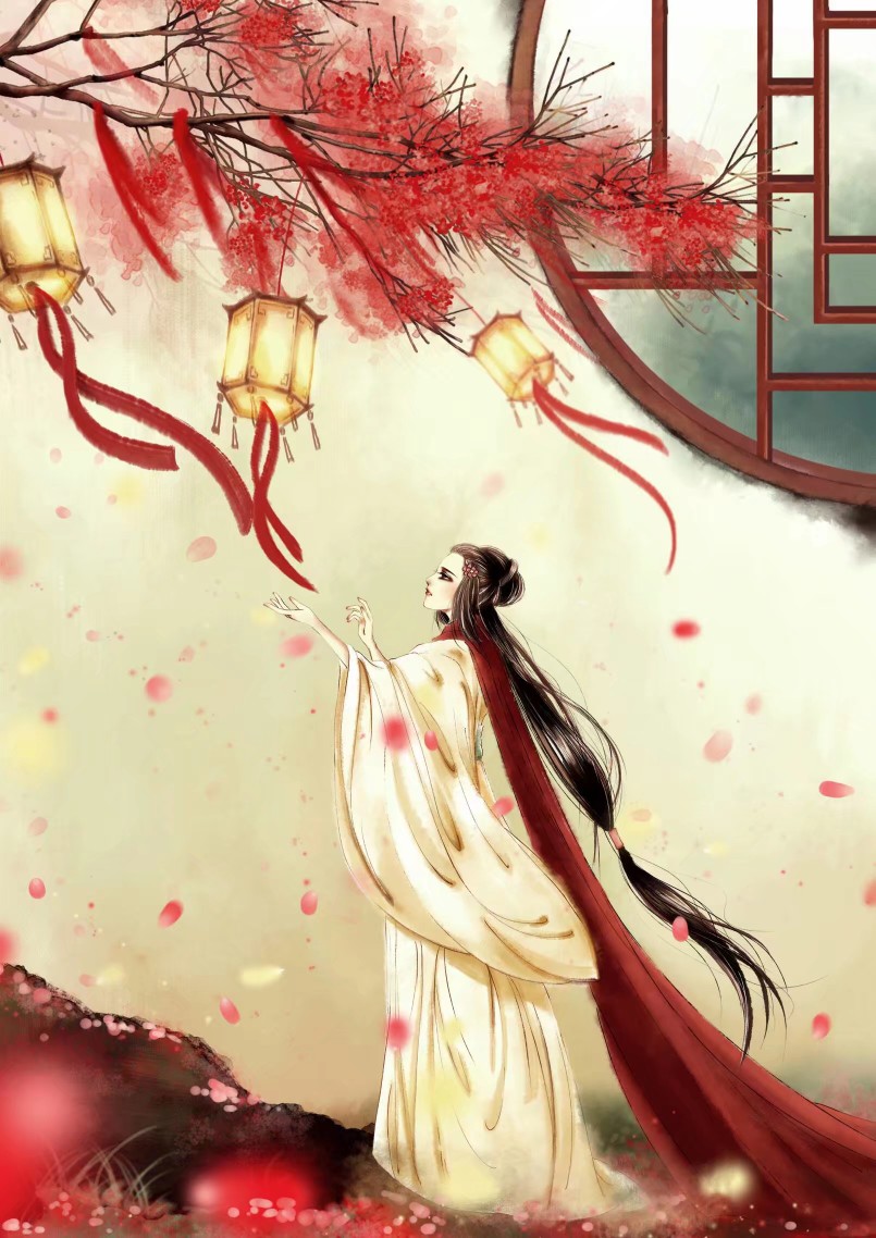 古风美人,红花.