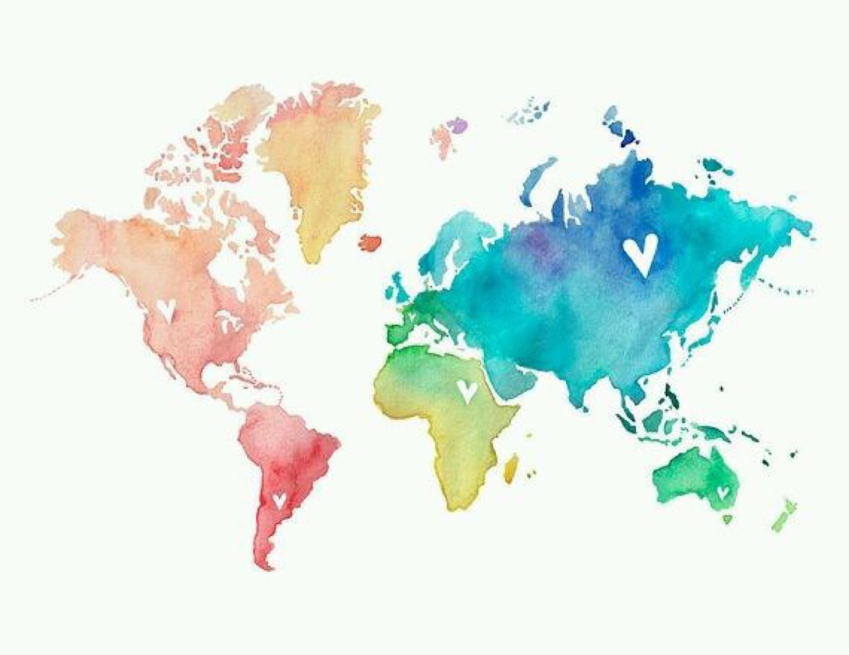 手绘 水彩 世界地图