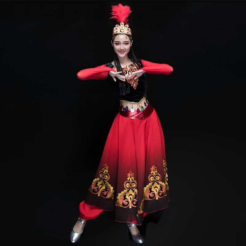 维吾尔族表演服大摆裙长裙少数民族舞蹈服