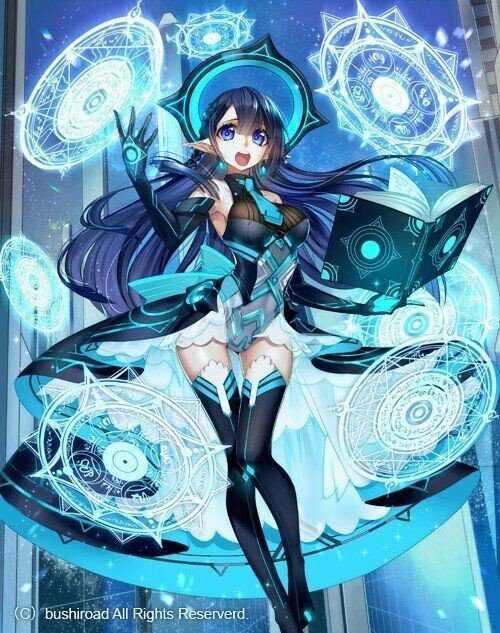 动漫 女生 法阵 魔法阵 魔法师 魔法书 长发 散发 黑发 魔法