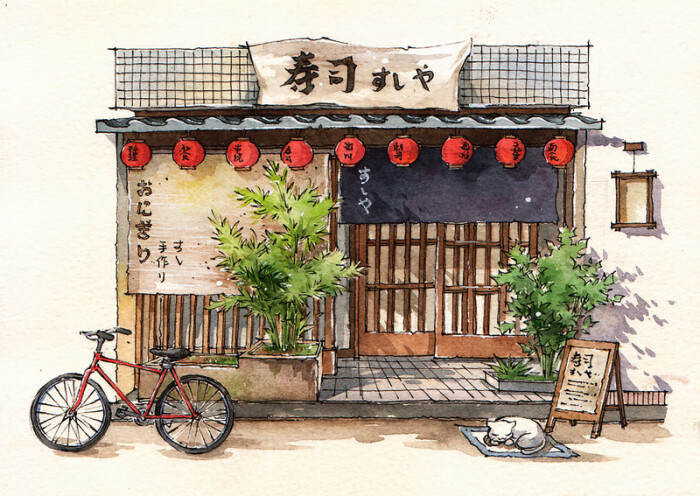 小店 水彩 插画 by 画师yalta_馥杨_站酷