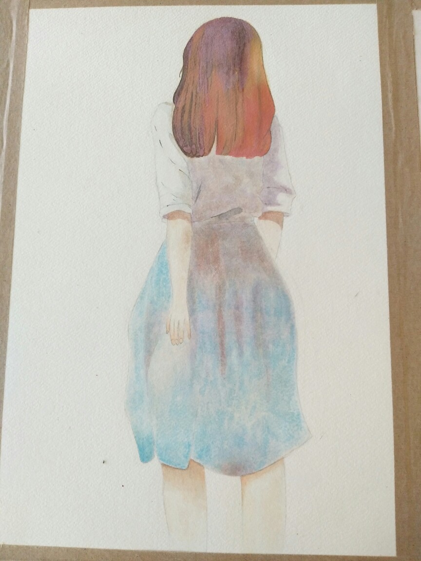 少女背影水彩