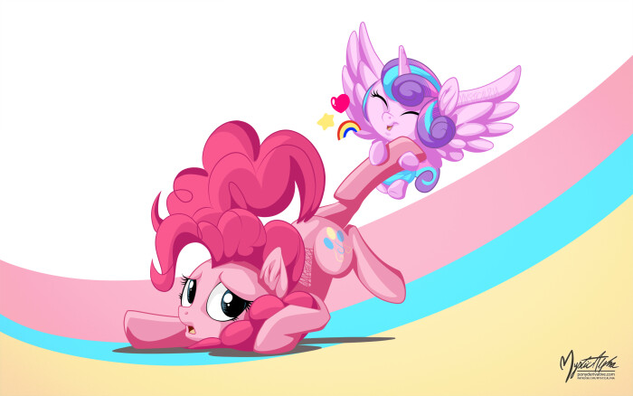 flurry heart dragging pinkie by mysticalpha