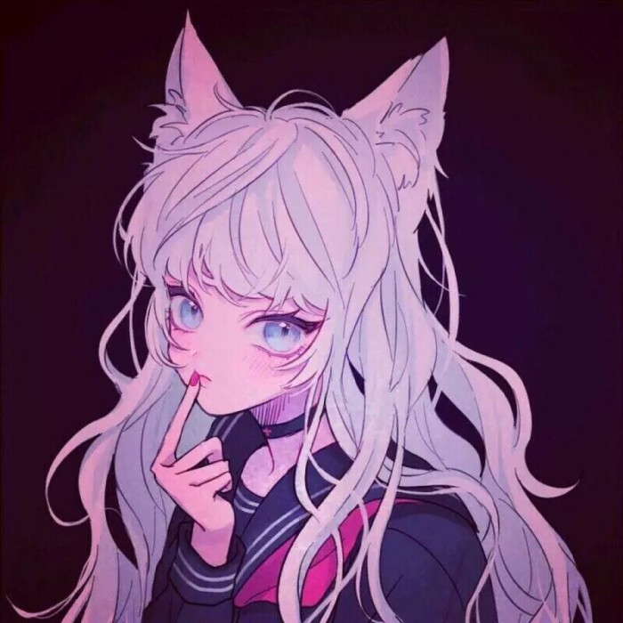女 白长发 大眼 校服 兽耳
