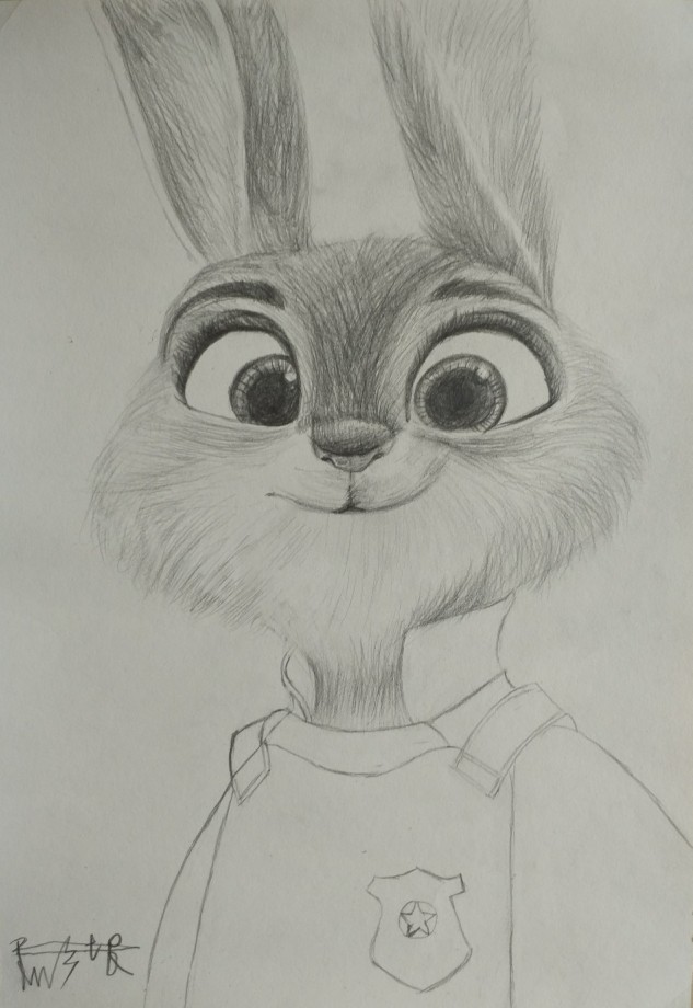 素描画的电影《疯狂动物城》,棉尾兔"朱迪·霍普斯"