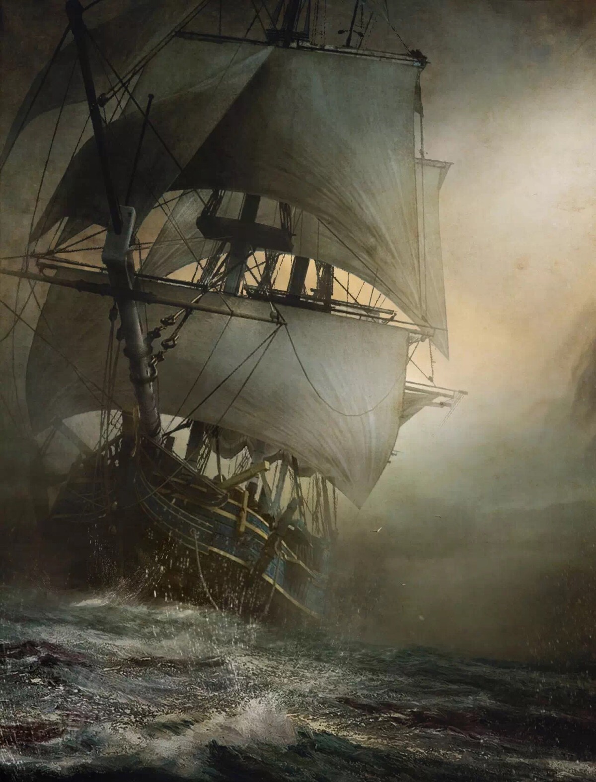 威武的海盗船,风雨无阻地飘在波涛汹涌的海上