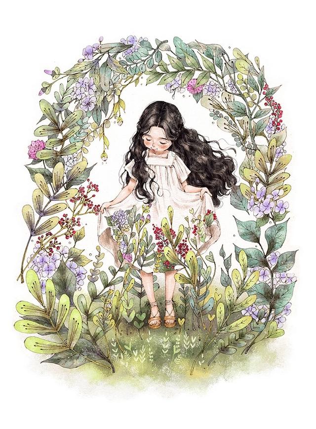 韩国插画家aeppol《森林女孩日记》系列插画