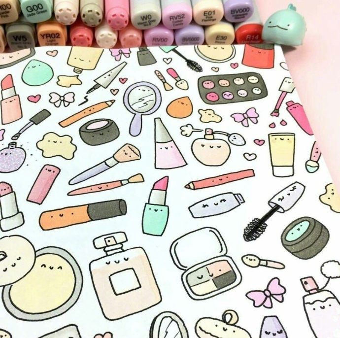 萌萌的马克笔填色简笔画,收藏学起来 via.kirakiradoodles