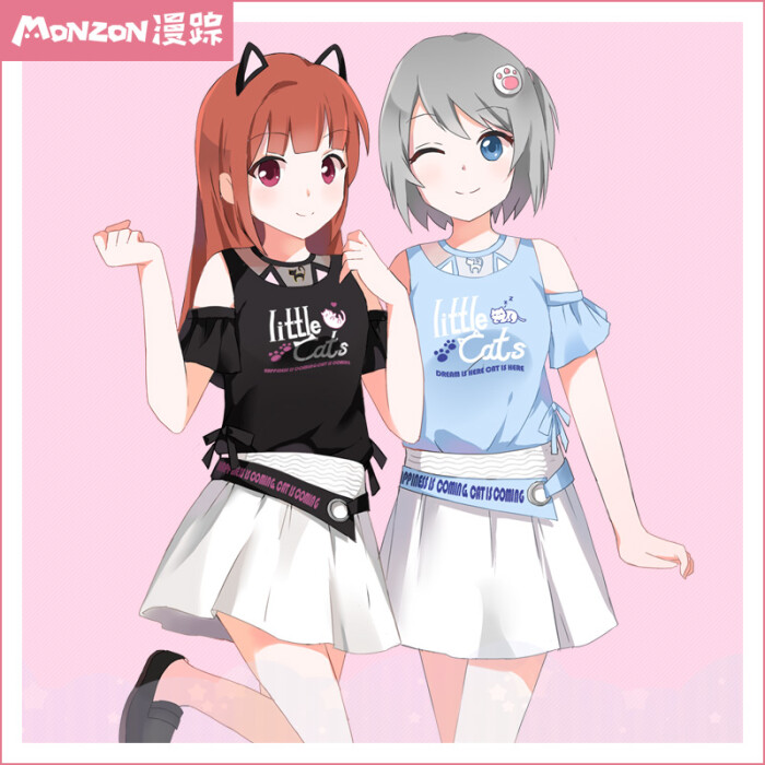 漫踪动漫周边猫咪来了露肩上衣短袖软妹夏装套装两件套萌妹子女装
