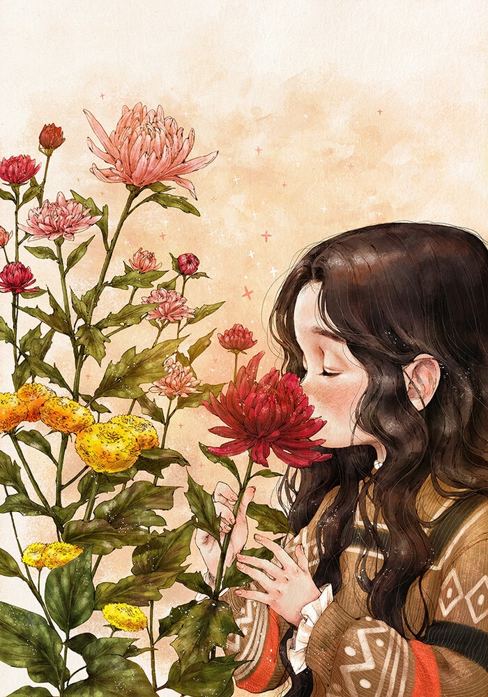 小清新文艺插画手绘壁纸来自韩国插画家aeppol 的「森林女孩日记」