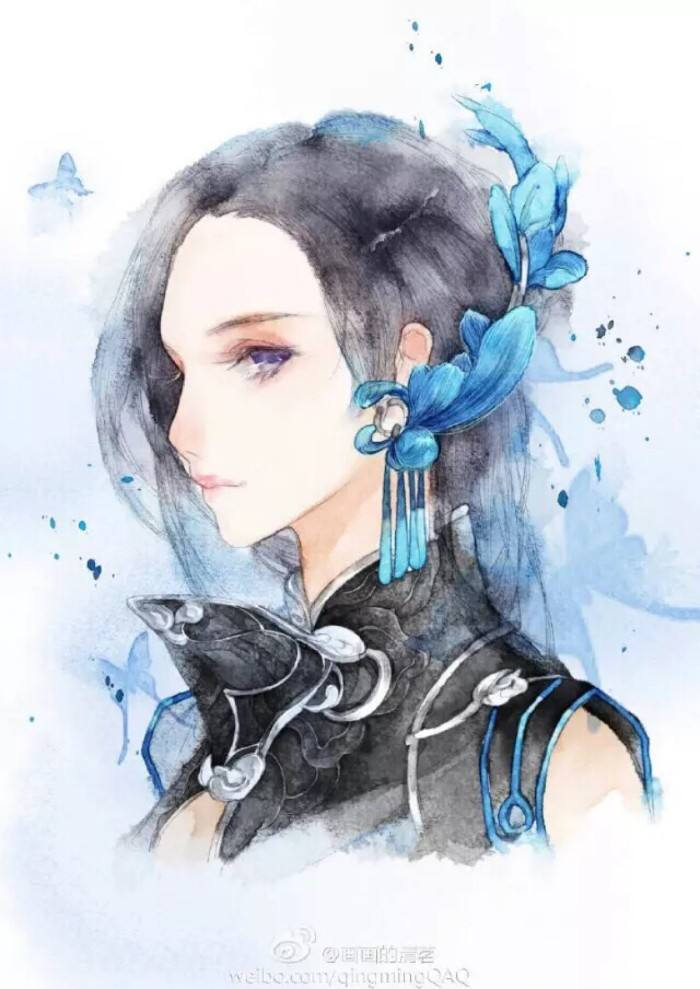 动漫女生 古风 水彩