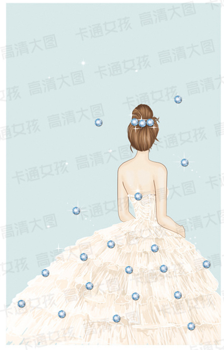 女孩背影 卡通 插画 美女 连衣裙 蕾丝礼服 蕾丝裙 板绘 鼠绘 背影