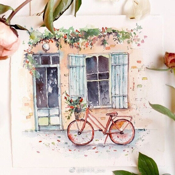 很美的水彩手绘风景作品!作者|ins:iris_s…-堆糖