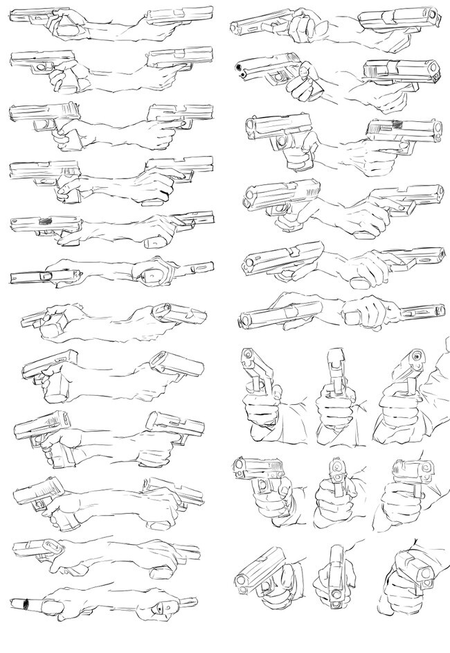 手部,拿球,枪等不同角度动作的参考绘画教程