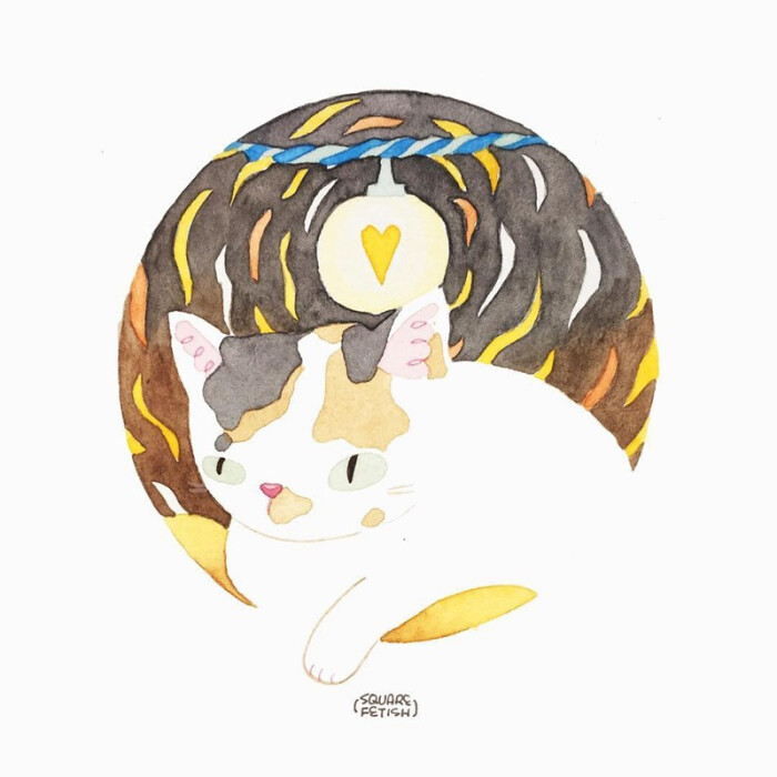 猫咪清新手绘插画