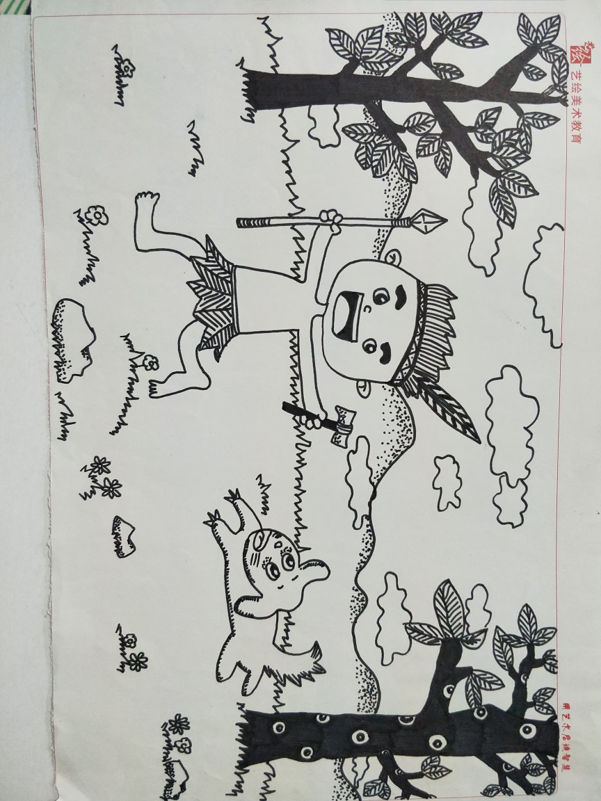 黑白线描画.