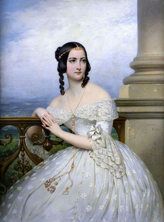 19世纪 欧洲贵族女性的肖像画,隆重的装束,挂满珠宝,将盛世之美的仪态