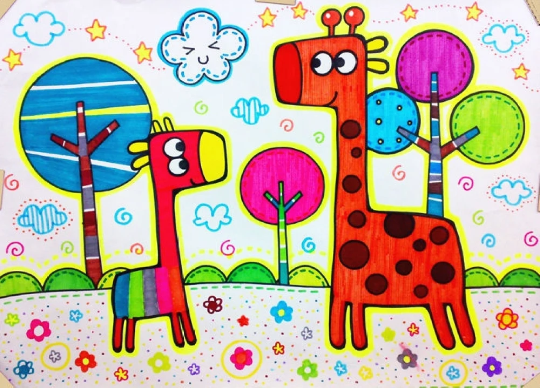 儿童画素材74长颈鹿