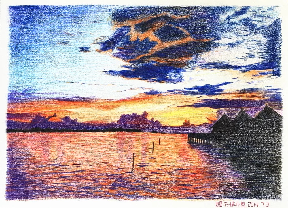 《彩铅风景绘》彩铅|手绘|插画|风景|方块小鱼 临摹写生 豆瓣网