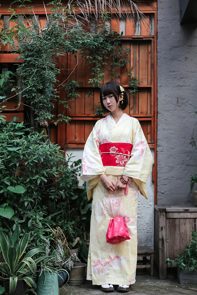 浅黄色和服浴衣 女 日本和服正装纯棉上浆正规和服套装传统和服