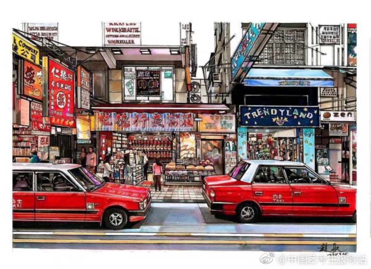 手绘 城市街景 香港街景