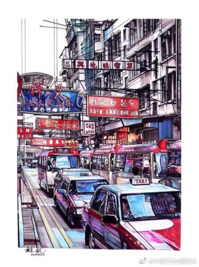 手绘 城市街景 香港街景