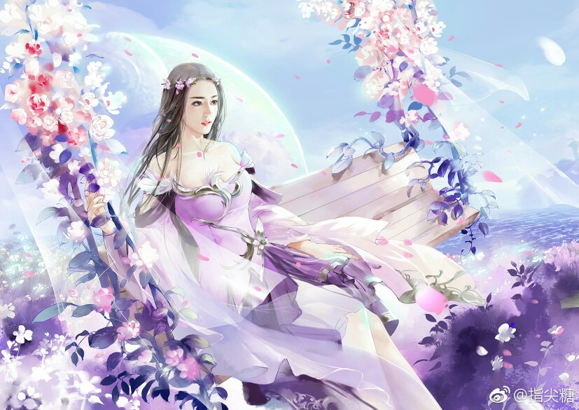 手绘古风紫衣女子 九州天空城·迪丽热巴 画师:指尖糖