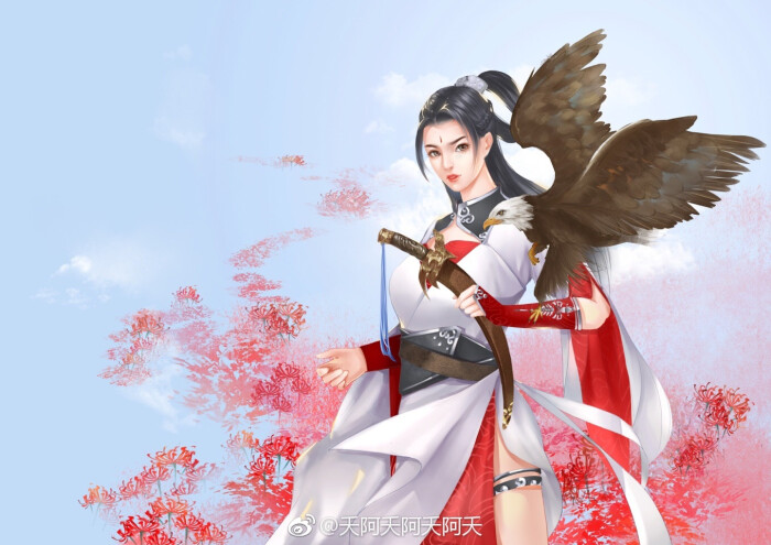 手绘古风持武器女子 画师:画画的夭仙-堆糖,美