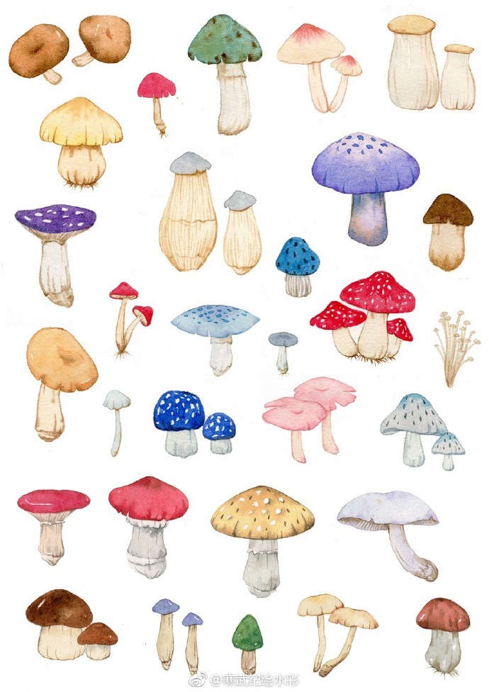 水彩##水彩画教程# 森林里可爱的小蘑菇,有人要跟我一起ゥ摘吗?