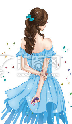 女神背影 卡通女孩 女孩背影 卡通 插画 美 盘发 连衣裙 时装 礼服 红