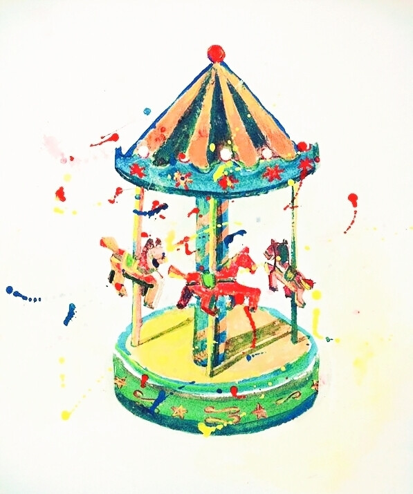 旋转木马 水粉 画 水彩 儿童画