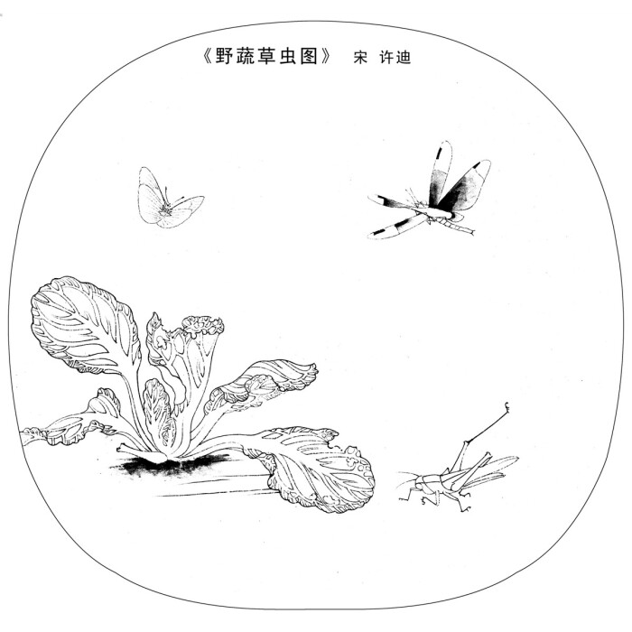 《野蔬草虫图》白描